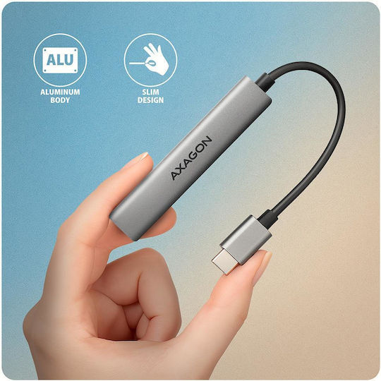 Axagon USB Хъб 12 Порта USB 2.0 с Връзка USB-A / USB-C Сив