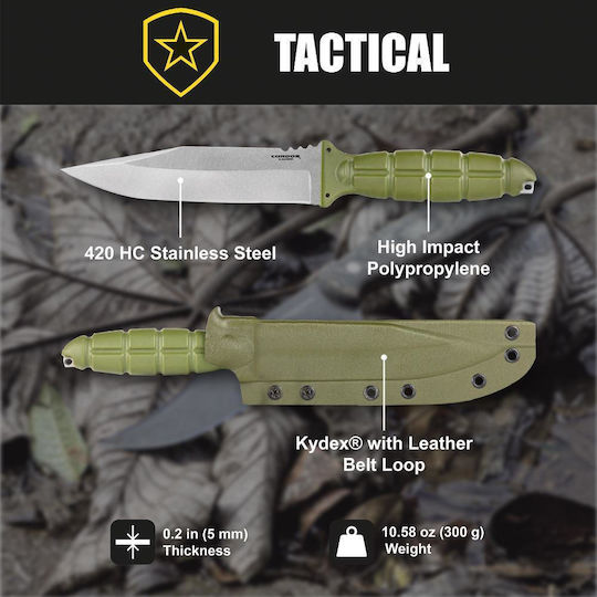 Condor Tool & Knives Army Μαχαίρι Πράσινο σε Δερμάτινη Θήκη