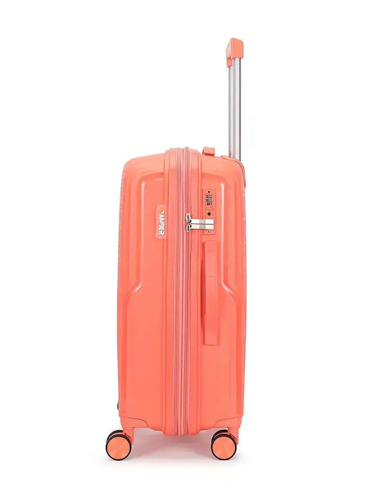 Amber Travel Suitcases Hard Peach Red with 4 Wheels Set of 3 Pieces