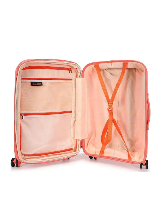 Amber Cabin Hard Suitcase Peachy Red with 4 Wheels Height 55cm