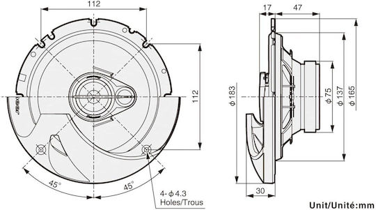 Pioneer TSR1750S Σετ Ηχεία Αυτοκινήτου 6.75" με 70W RMS (3 Δρόμων)