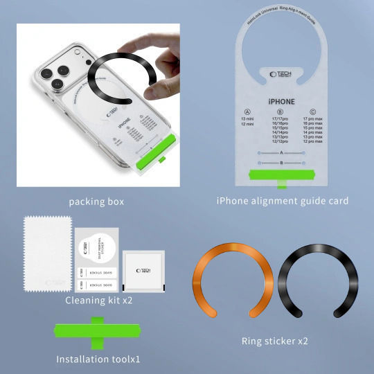 Tech-Protect MagSafe Ring Mmp-210 With Alignment Guide Black & Cosmic Orange 2 Pieces