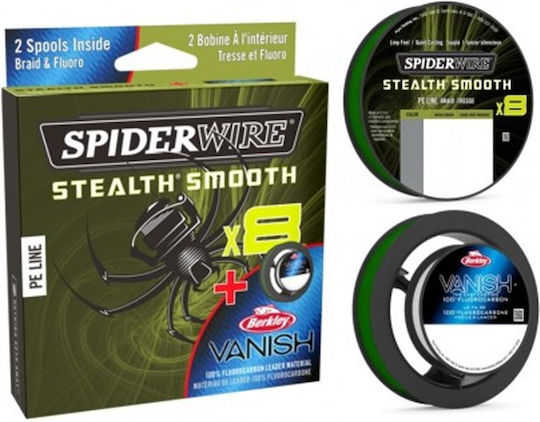 Spiderwire Stealth Smooth X8 Dark Green Fishing Filament Fluorocarbon Leader 0.11 mm 10.3 Kg 150 Meters Fc Leader 0.30 mm 5 Kg 50 Meters