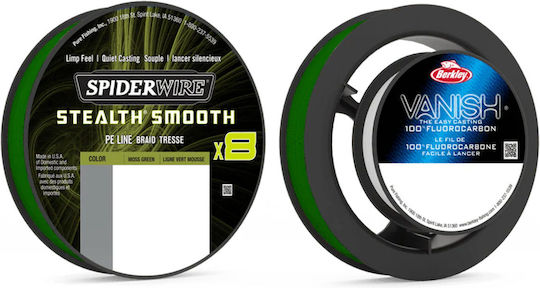 Spiderwire Stealth Smooth X8 Dark Green Fishing Filament Fluorocarbon Leader 0.11 mm 10.3 Kg 150 Meters Fc Leader 0.30 mm 5 Kg 50 Meters
