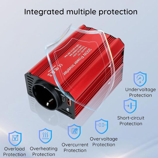 Techsuit Car Inverter 300W to Converter 12V DC in 220V AC