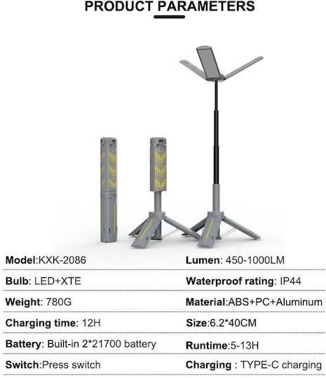 Foldable Led Lantern Rechargeable for Camping with Flashlight 1000lm White