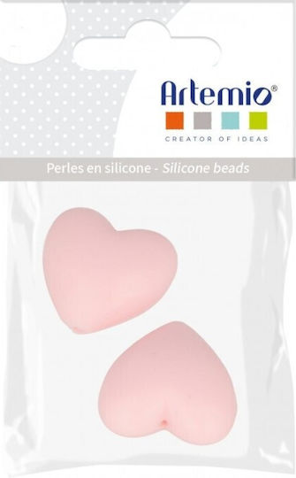 Χάντρες Σιλικόνης Artemio Φ29x19x12mm Καρδιά Παστέλ Ροζ 2τμχ