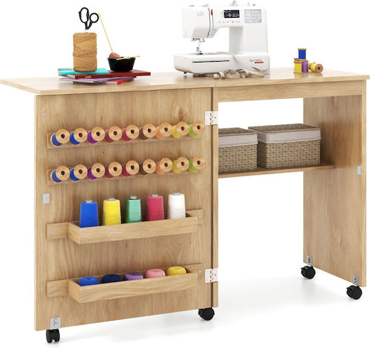 Costway Dulap Birou De Cusut Pliabil Multifuncțional Design Rustic Jv11552na