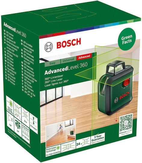 Bosch AdvancedLevel 360 Αυτορυθμιζόμενο Γραμμικό Αλφάδι Laser Πράσινης Δέσμης 1.5V με Εύρος Εργασίας 24m