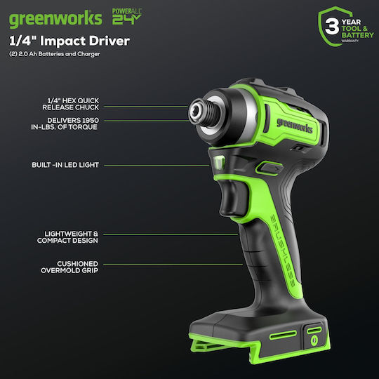 Greenworks Gd24d200 Ударен гайковерт с Приемник 1/4"
