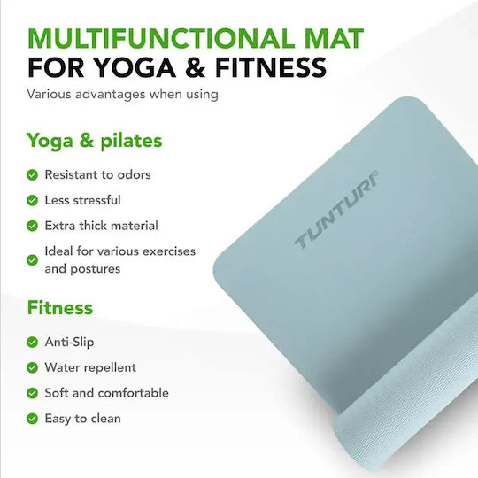 Tunturi Exercise Mat Pilates Blue with Carry Strap (183x61cm)
