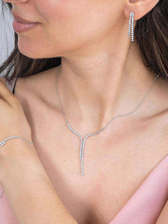 Kiriakos Gofas Σετ με Κολιέ & Βραχιόλι από Λευκόχρυσο 14K με Πέτρες