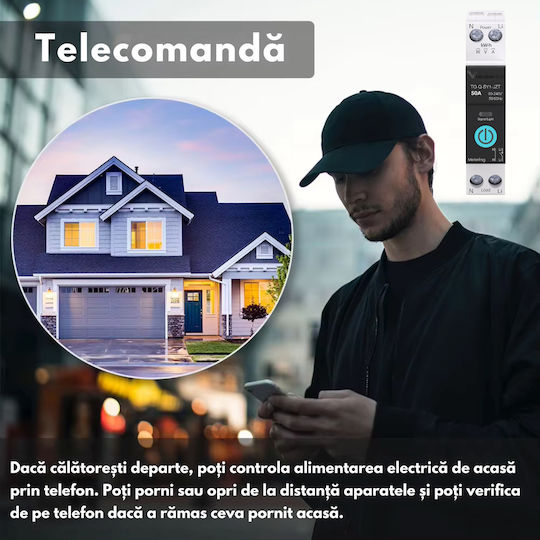 Contor Inteligent De Energie Cu Siguranță Wifi 50A Monitorizare Consum Control De La Distanță Programare Inteligentă Compatibil Cu Smart Life Tuya Alexa Google Home Montaj Pe Șină Din