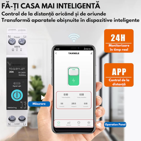 Contor Inteligent De Energie Cu Siguranță Wifi 20A Monitorizare Consum Control De La Distanță Programare Inteligentă Compatibil Smart Life Tuya Alexa Google Home Montaj Pe Șină Din