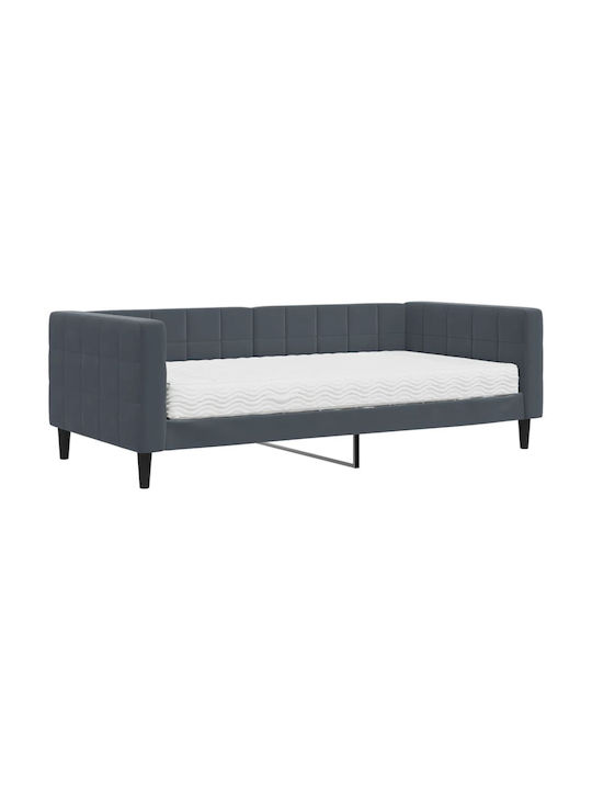 Single Sofa Bed Upholstered with Dark Gray Velvet with Slats & Mattress 90x190cm