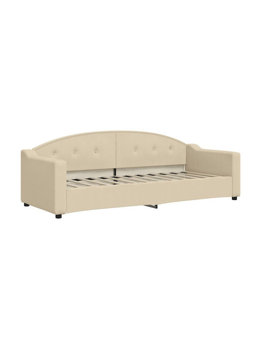 Sofa Bett Einzelbett Mit Stoff bezogen Beige mit Latten für Matratze 80x200cm