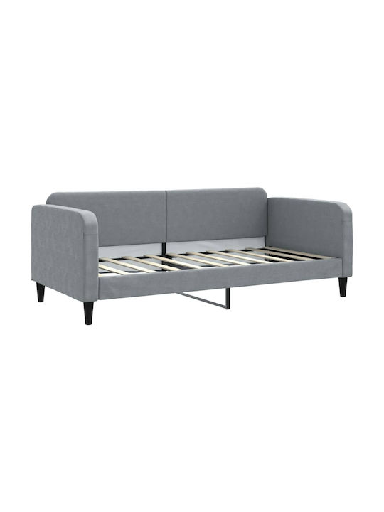 Canapea Pat Single Gri cu Lamele pentru Saltea 90x190cm