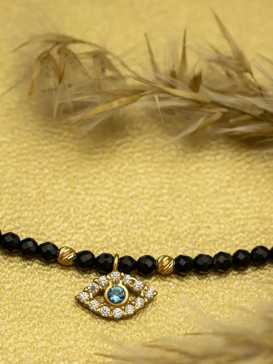 Necklace Rosary From 14K Gold With Black Zircon