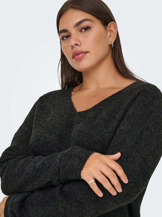 Damen Langärmeliges Pullover mit V-Ausschnitt Grau
