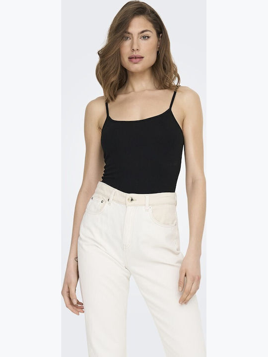 Damen Baumwolle Top mit Spaghetti-Träger Schwarz