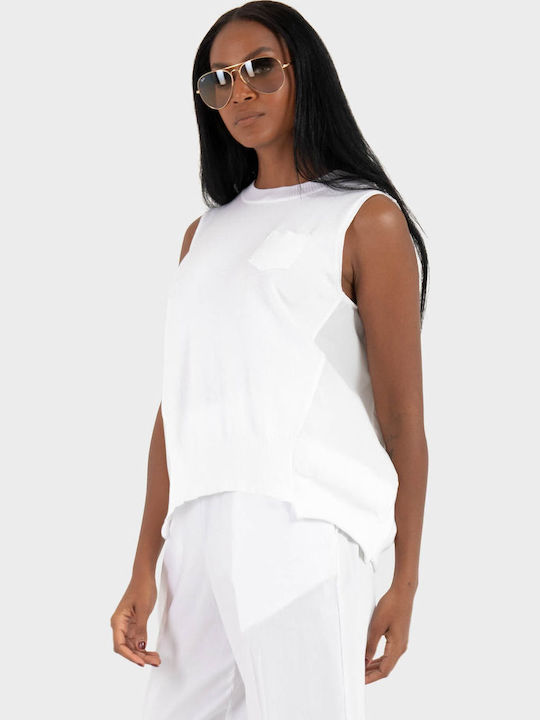 Damen Bluse Ärmellos Weiß