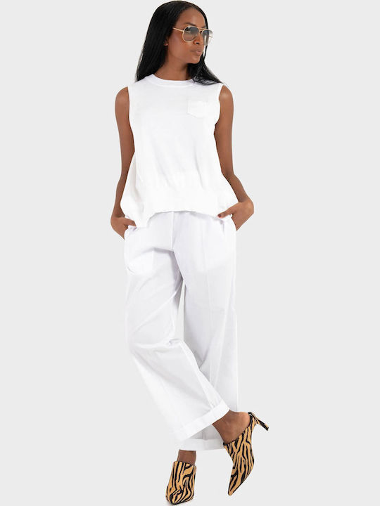 Damen Bluse Ärmellos Weiß
