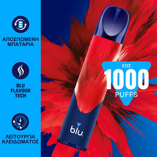 MyBlu Ηλεκτρονικό Τσιγάρο μιας Χρήσης 1000 Εισπνοών χωρίς Νικοτίνη Κόκκινο