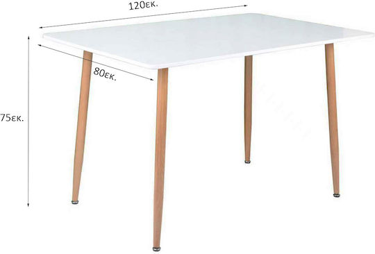 Essential Metal Kitchen Table White 120x80x75cm