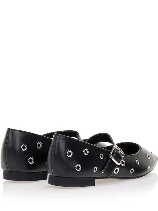 Damen Ballerinas Spitz zulaufend Mit Riemen Schwarz