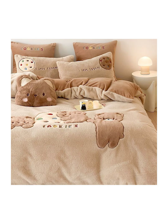 Σετ Παπλωματοθήκη Milk Velvet Υπέρδιπλη 220x240cm 2 Μαξιλαροθήκες & 1 Σεντόνι Cookies