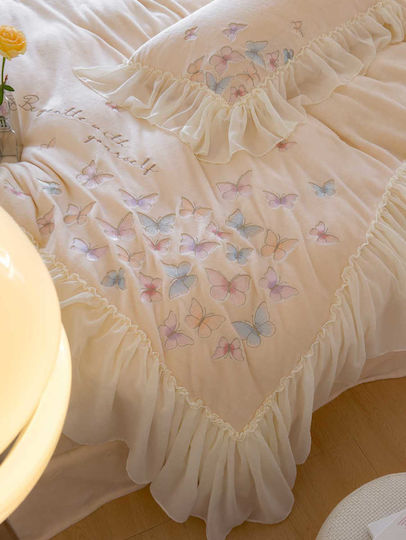 Milk Velvet Duvet Cover Set Double 220x240cm 2 Pillowcases & 1 Bed Sheet Butterfly
