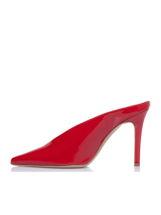 Leather Mules with High Heel in Red Colour