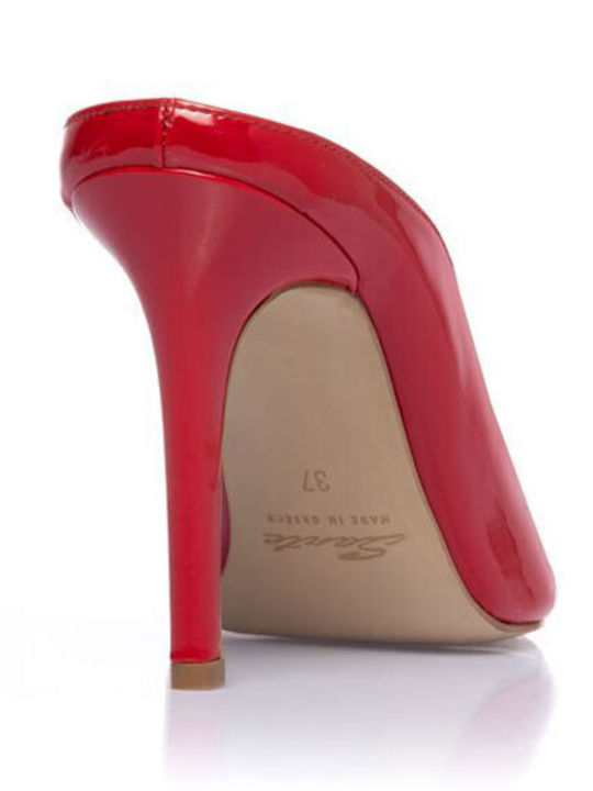 Leather Mules with High Heel in Red Colour