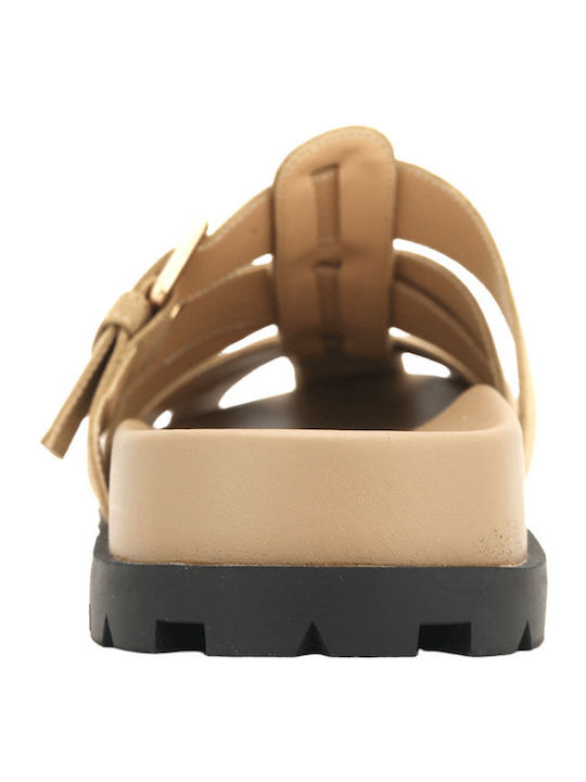 Suede Mules με Τακούνι σε Μπεζ Χρώμα