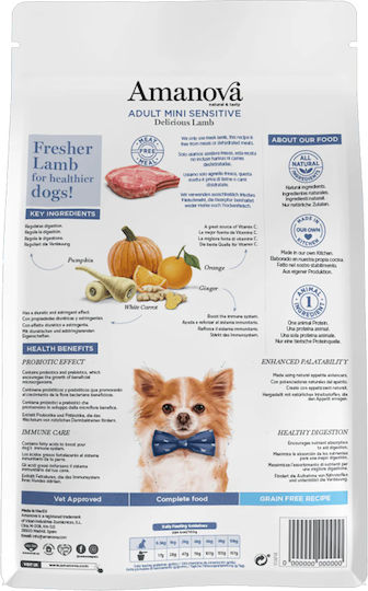 Amanova Adult Mini Sensitive 2kg Trockenfutter ohne Getreide & Gluten für erwachsene Hunde kleiner Rassen mit Lamm