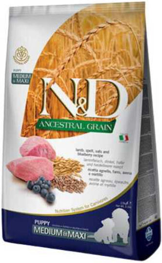 Farmina N&D Ancestral Grain Puppy Medium & Maxi 12kg Dry Food Gluten-Free, with Few Grains for Medium & Large Breed Puppies with Lamb