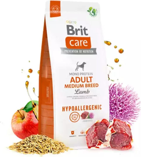 Brit Care Adult Medium Breed Hypoallergenic 12kg Ξηρά Τροφή χωρίς Γλουτένη για Ενήλικους Σκύλους Μεσαίων Φυλών με Αρνί