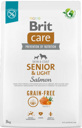 Brit Care Skin & Coat Senior & Light 3kg Dry Food Diet, Grain-Free & Gluten-Free for Senior Dogs with Potatoes and Salmon