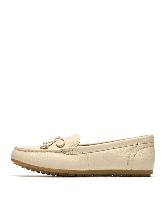 Leather Women's Boat Shoes in Beige Colour