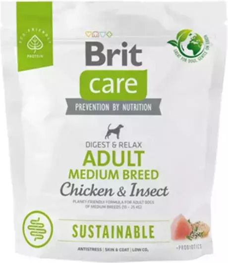 Brit Care Sustainable 1kg Dry Food Gluten-Free for Adult Medium Breed Dogs with Chicken, Apple and Salmon