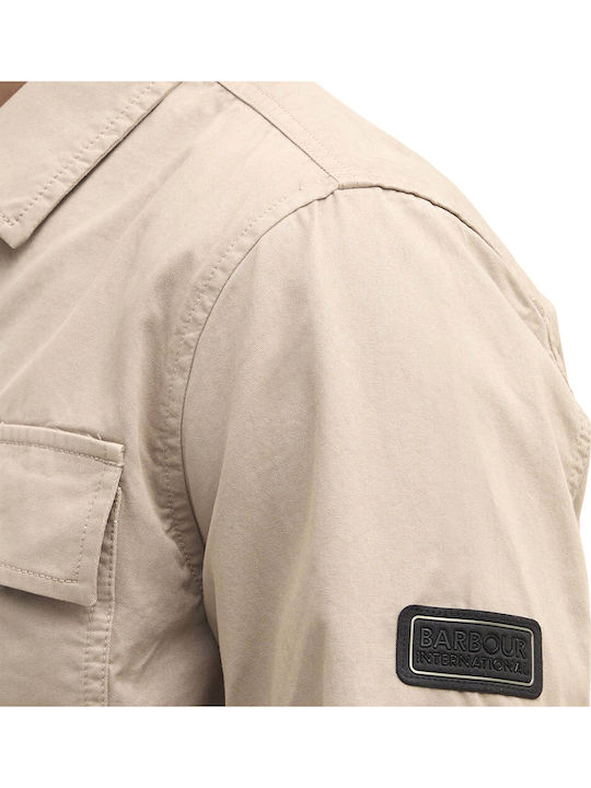 Μακρυμάνικo Βαμβακερό Overshirt σε Κανονική Γραμμή Μπεζ