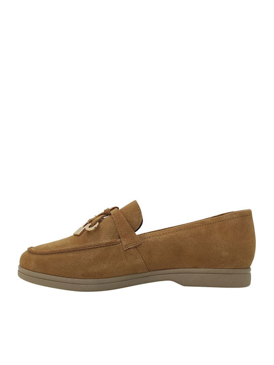 Leather Women's Loafers in Tabac Brown Colour