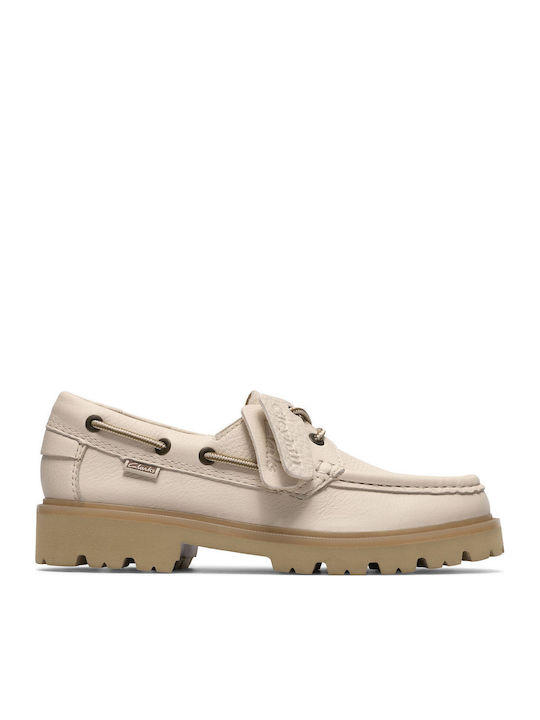 Leather Women's Boat Shoes in Beige Colour