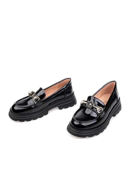 Patent Leather Women's Loafers in Black Colour