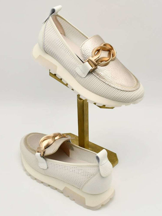 Leather Women's Loafers in White Colour
