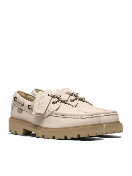Leather Women's Boat Shoes in Beige Colour