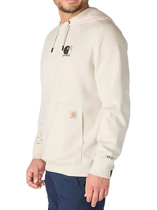 Carhartt Signature Logo Мъжки Суитшърт Бежов с Качулка