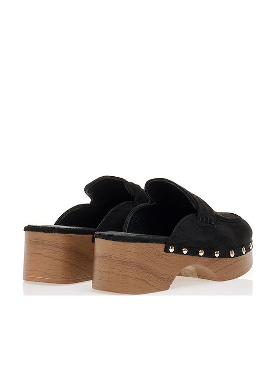 Suede Mules με Χαμηλό Τακούνι σε Μαύρο Χρώμα
