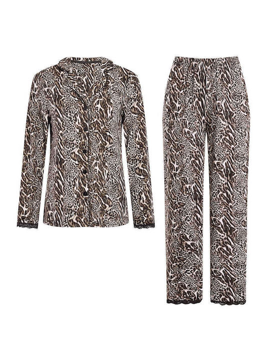 Celestino Комплект Дамски Пижами Animal Print Кафяв