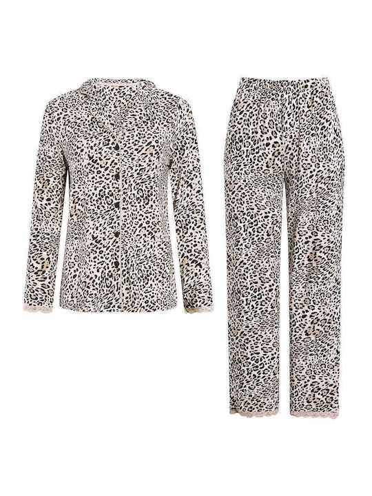Celestino Schlafanzug & Pyjamas für Damen Tierdruck Beiges